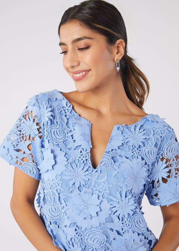 Lulu Dress Cornflower Blue 3-D Lace