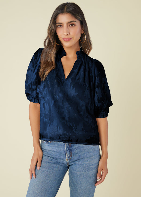 Bennett Top Navy Burnout Chiffon