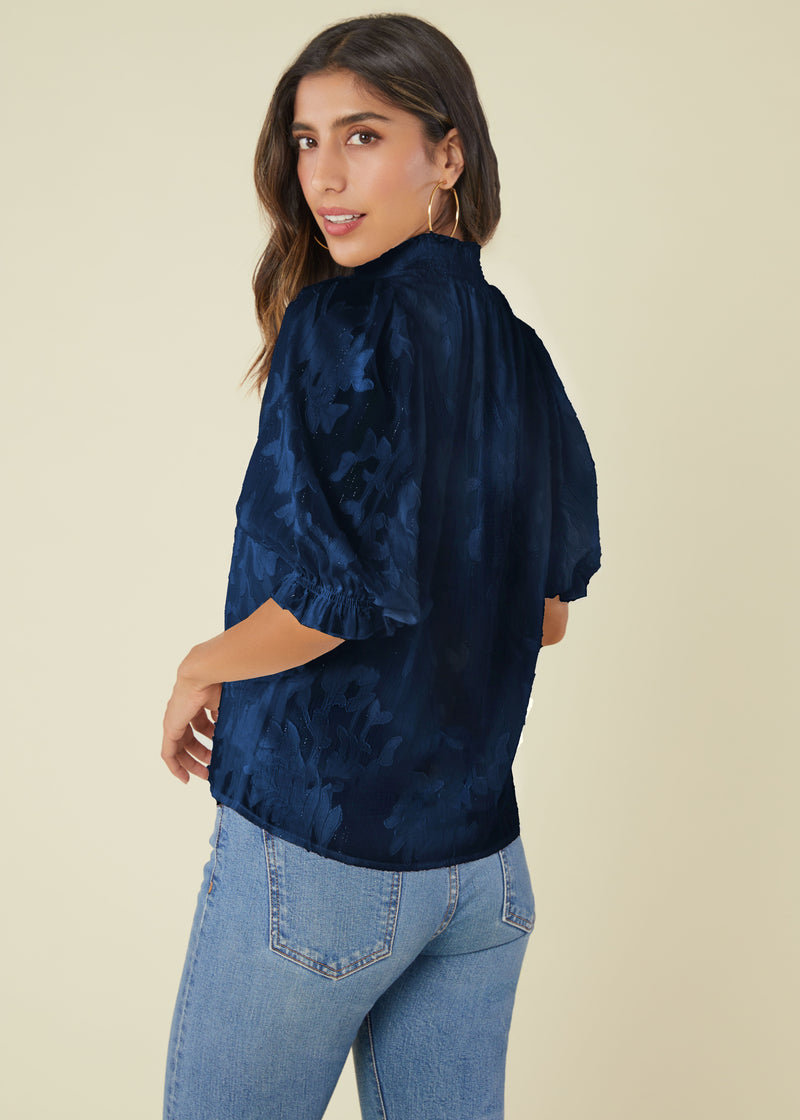 Bennett Top Navy Burnout Chiffon