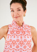 Barbara Ruffle Neck Top Coral Eyelet