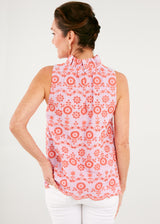 Barbara Ruffle Neck Top Coral Eyelet