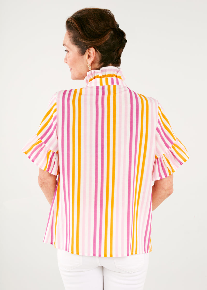 Sadie Top Pink Striped Linen