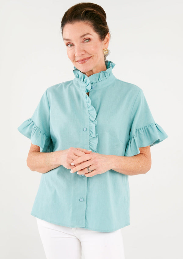 Sadie Top Powder Blue Linen