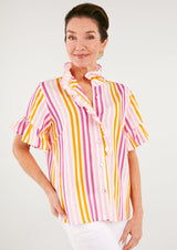 Sadie Top Pink Striped Linen