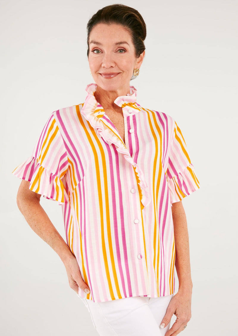 Sadie Top Pink Striped Linen