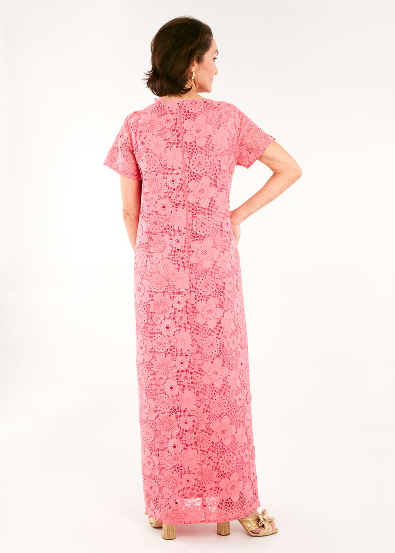 Heidi Caftan Gown Carnation 3-D Lace