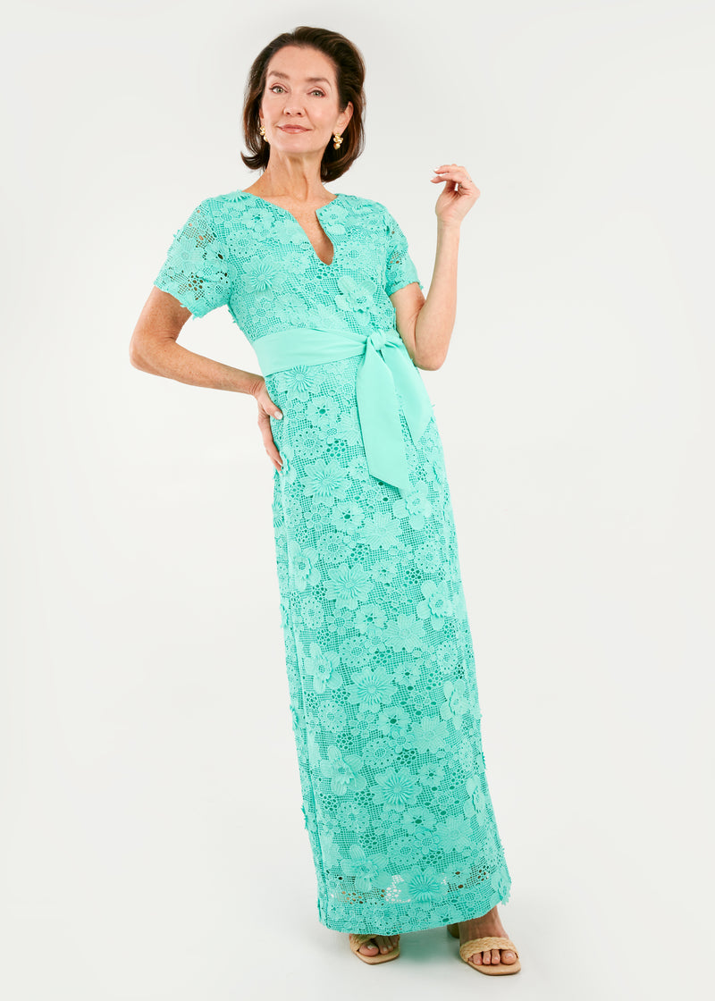 Heidi Caftan Gown Julep Green 3-D Lace