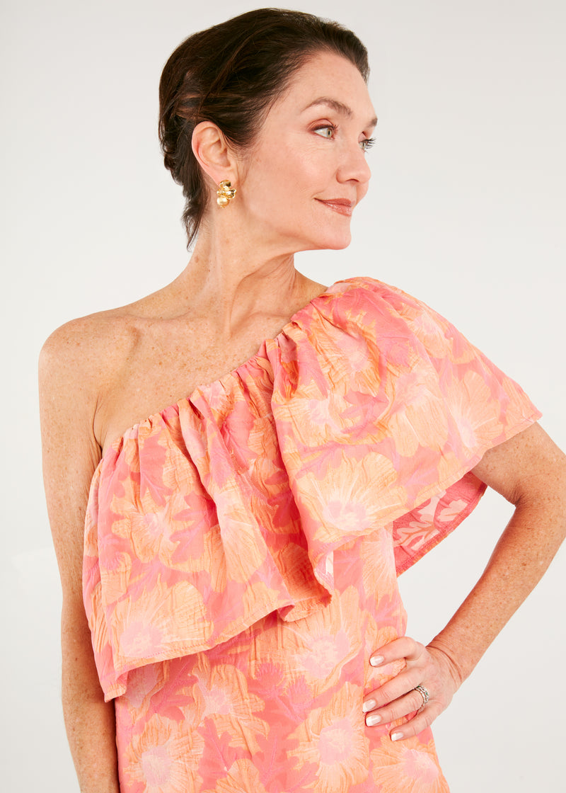 Sutton Dress Hot Coral Paradise Jacquard