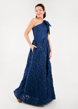 Caroline One-Shoulder Gown Navy Organza