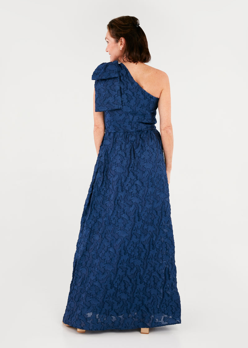 Caroline One-Shoulder Gown Navy Organza