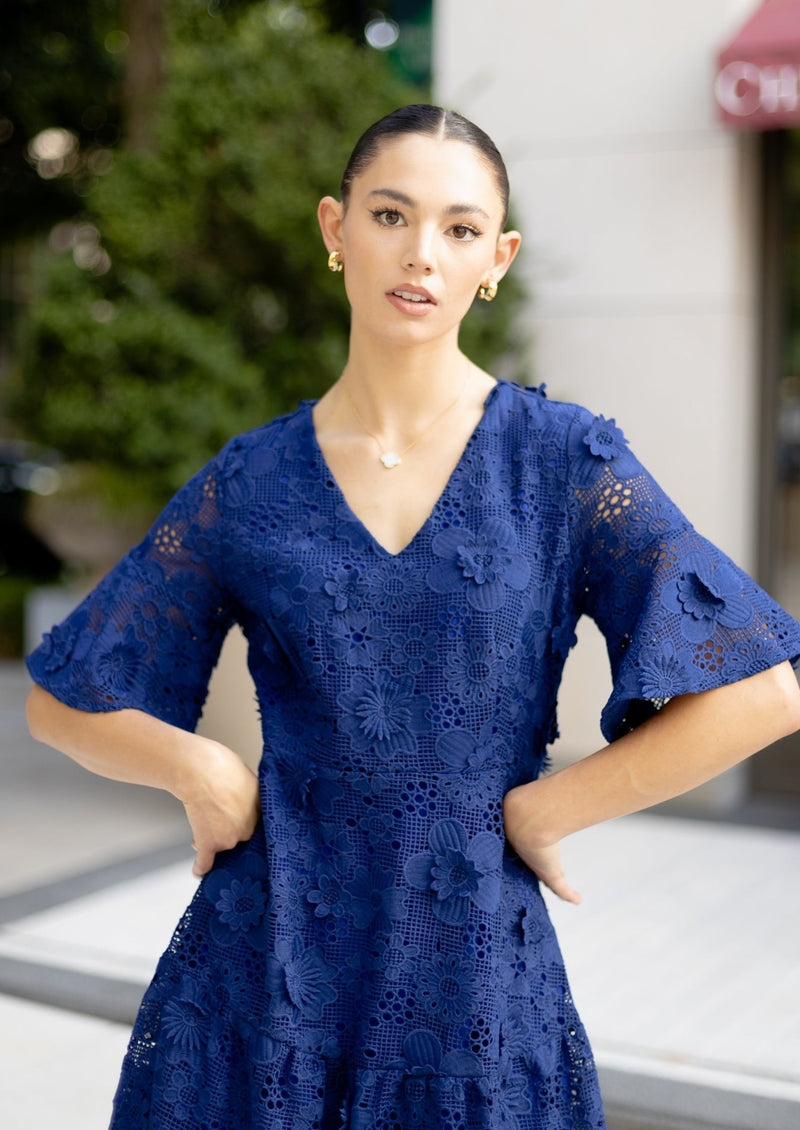 Ellery Dress Dark Royal Blue 3-D Lace