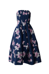 Catherine Dress Blue Plumeria Jacquard