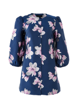 Ellen Dress Blue Plumeria Jacquard