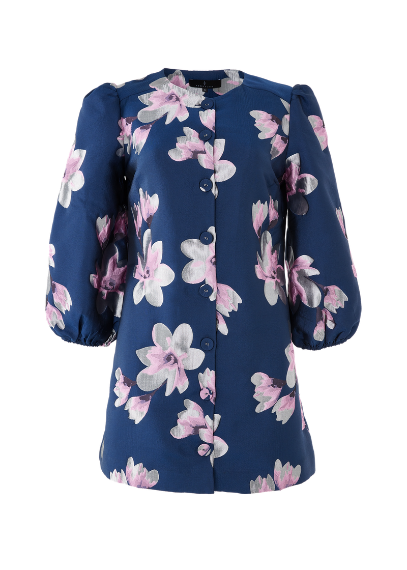 Ellen Dress Blue Plumeria Jacquard