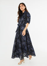 Charlotte Gown Navy Metallic Rose Organza