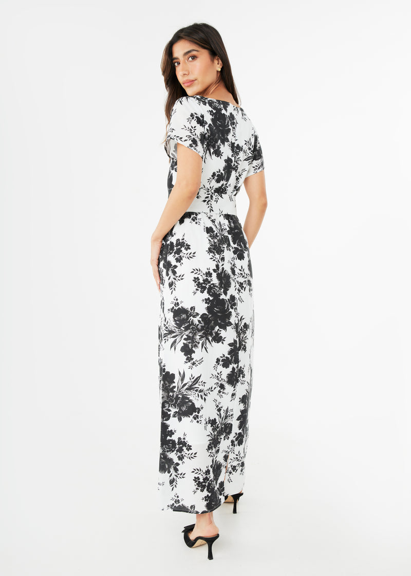 Heidi Gown Black and White Rose Chintz Linen