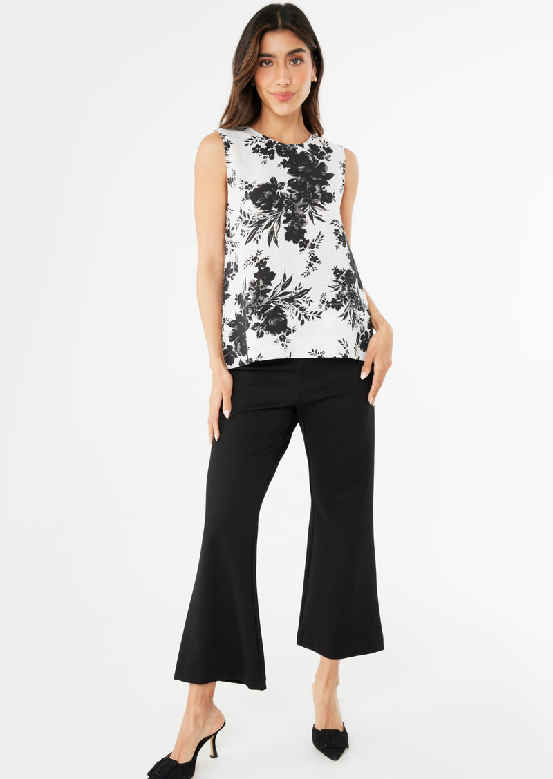 Zoe Top Black and White Rose Chintz Linen