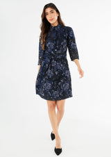 Claudine Dress Navy Metallic Rose Organza