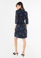 Claudine Dress Navy Metallic Rose Organza