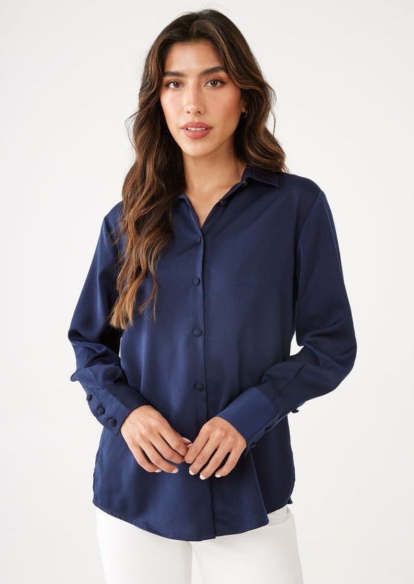 Nora Navy Satin Blouse