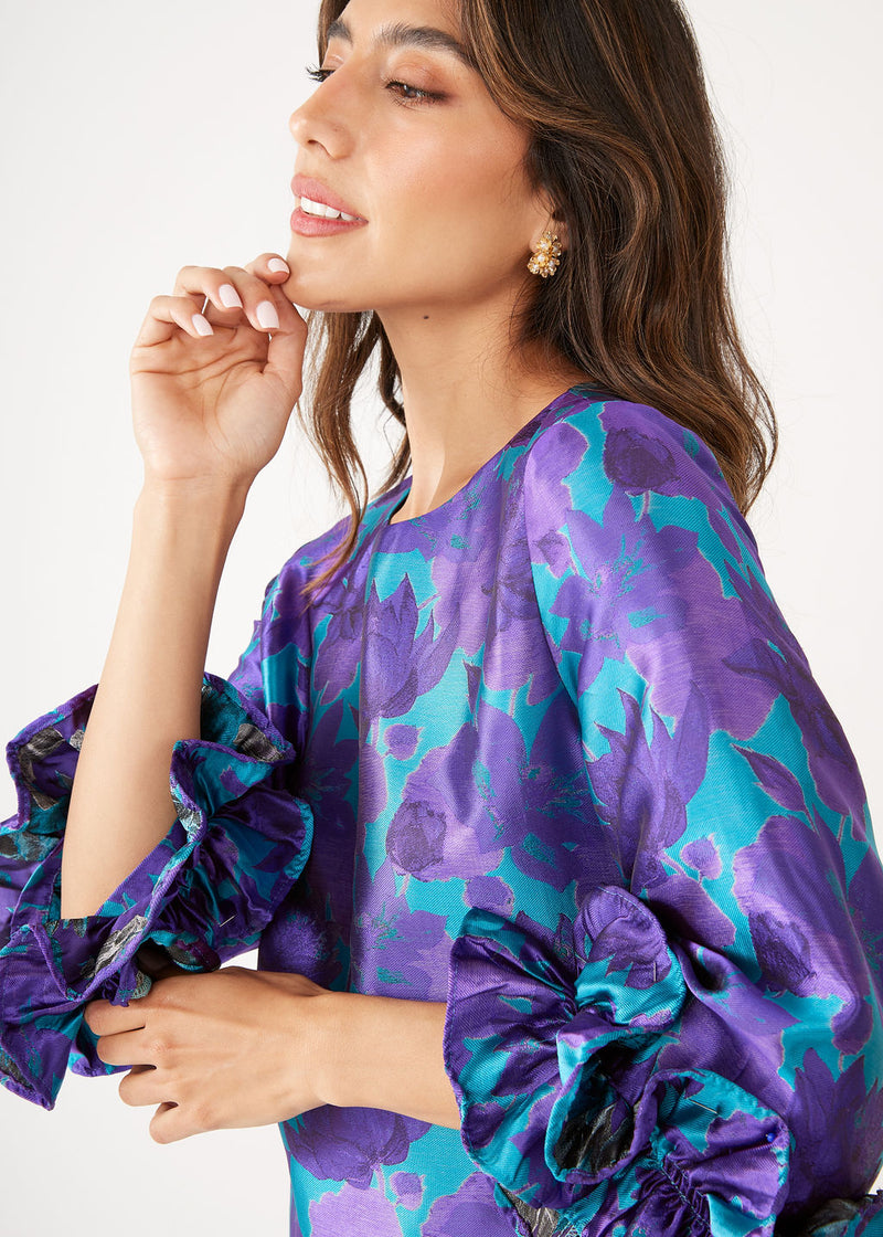 Bronwyn Dress Purple Floral Silhouette Jacquard