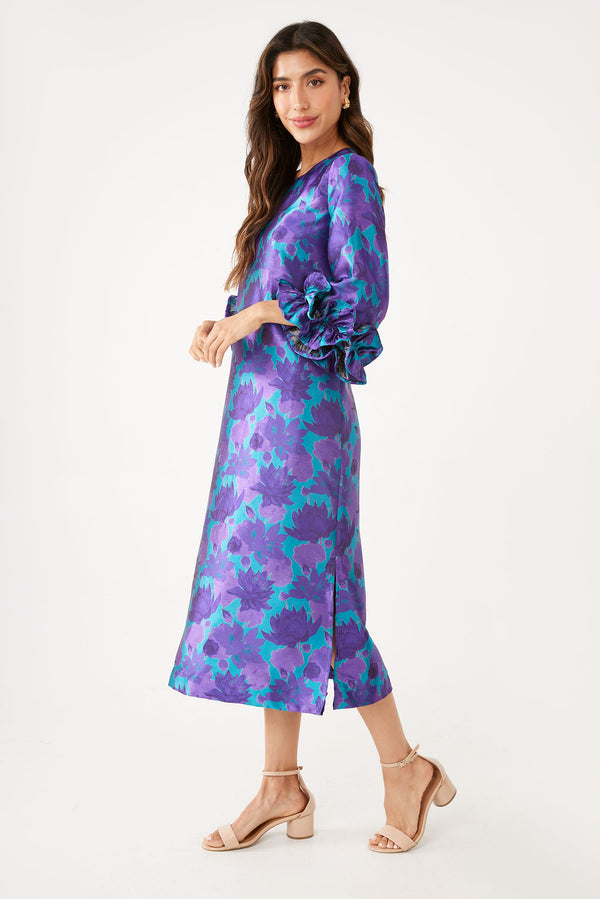 Bronwyn Dress Purple Floral Silhouette Jacquard