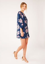 Ellen Dress Blue Plumeria Jacquard