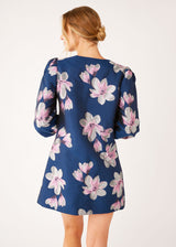 Ellen Dress Blue Plumeria Jacquard