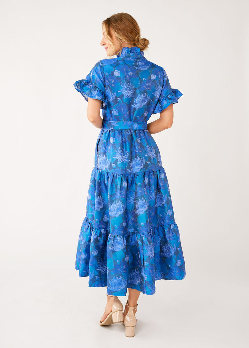 Sadie Maxi Dress Blue Floral Silhouette Jacquard