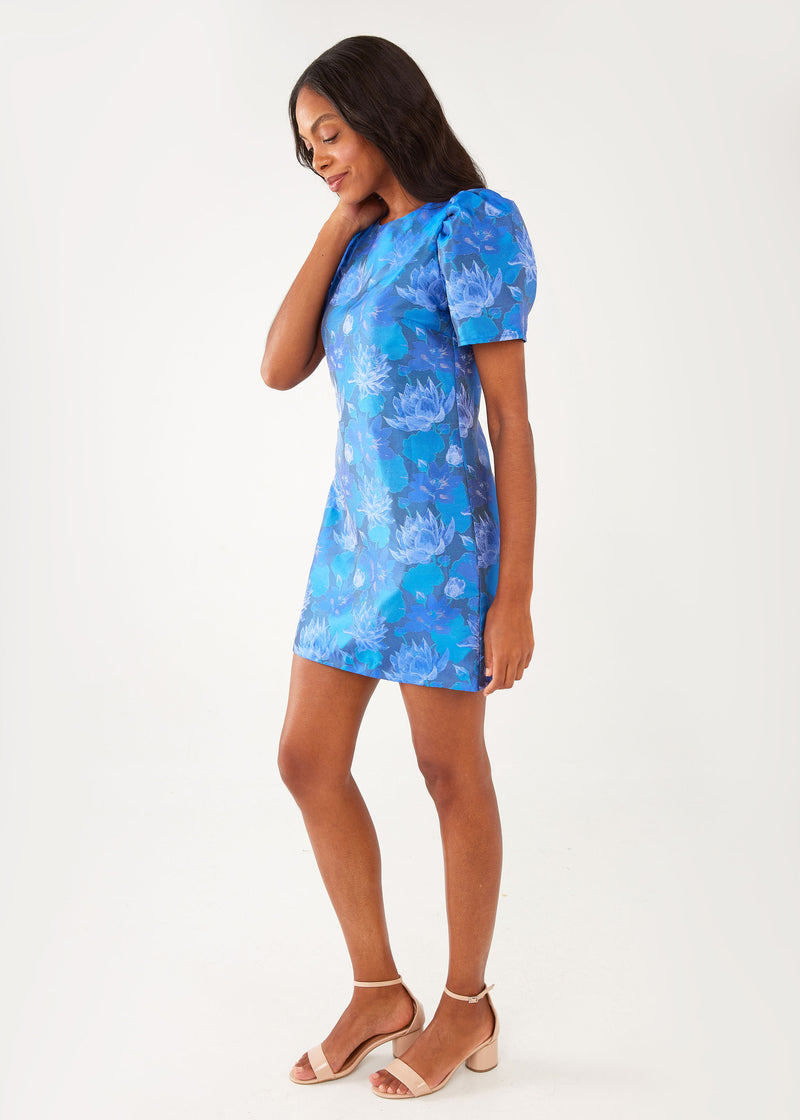 Marty Dress Blue Floral Silhouette Jacquard