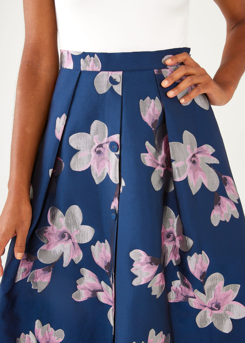 Eden Skirt Blue Plumeria Jacquard