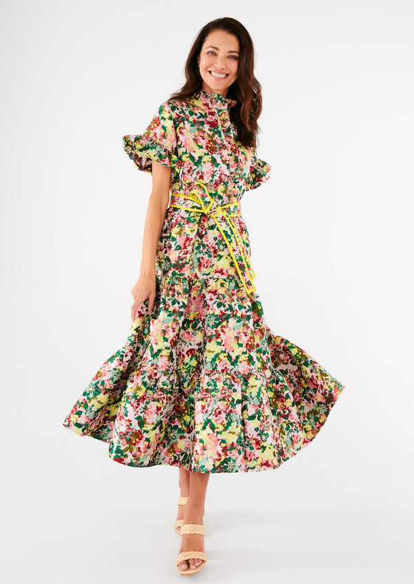 Sadie Maxi Dress Red Multi Abstract Floral Jacquard