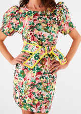 Marty Dress Red Multi Abstract Floral Jacquard