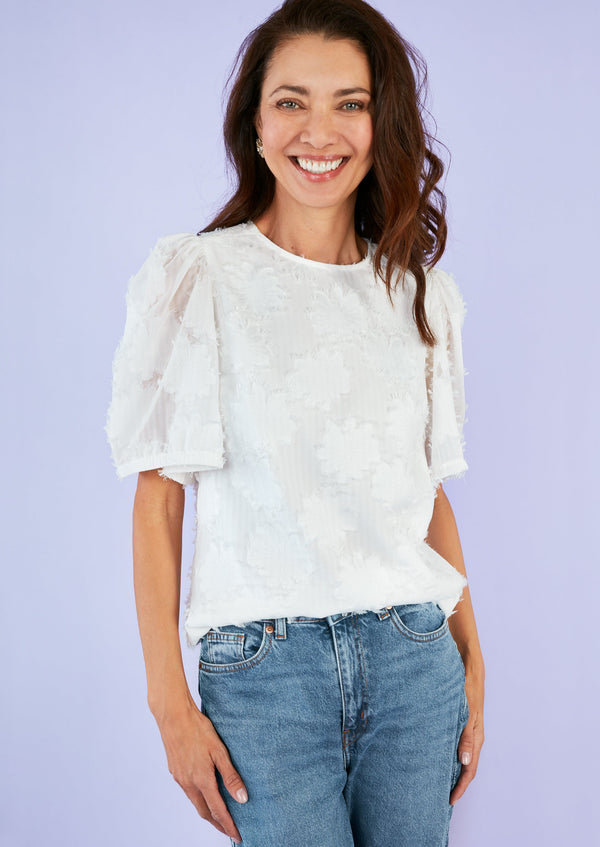 Marty Top White Sunflower Burnout Chiffon