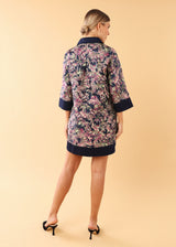 Piper Caftan Dress Navy Palm Jacquard