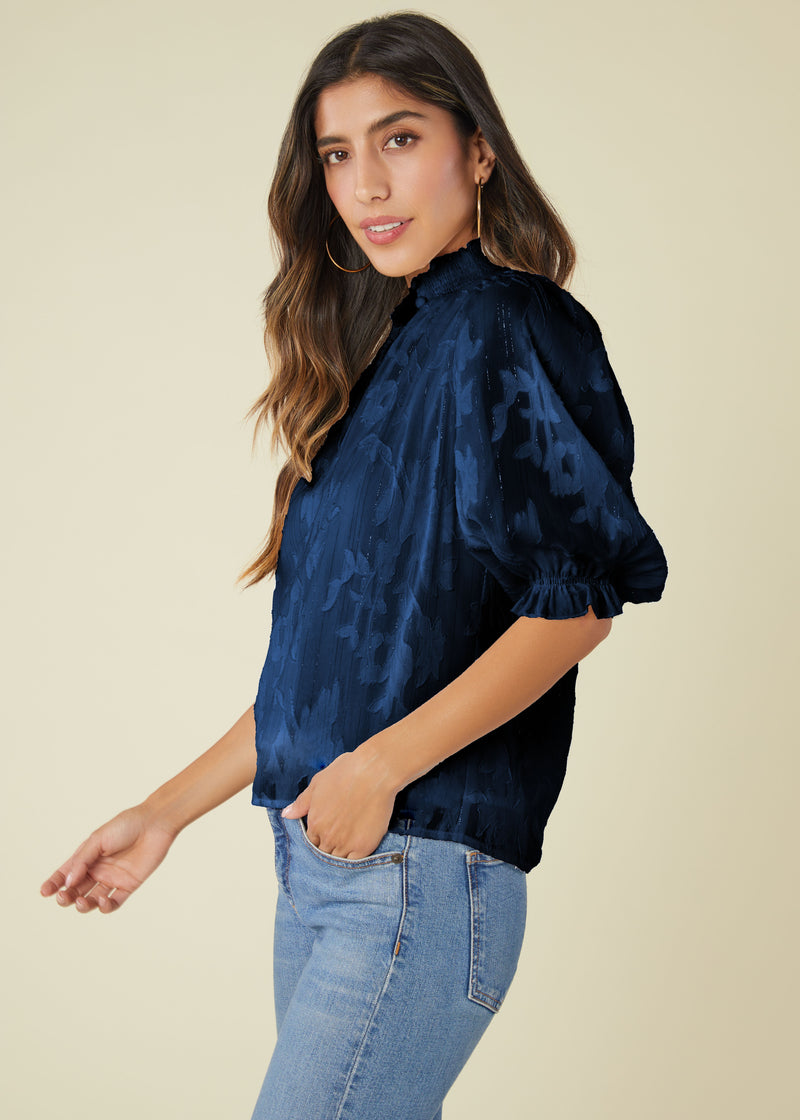 Bennett Top Navy Burnout Chiffon