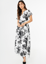 Heidi Gown Black and White Rose Chintz Linen