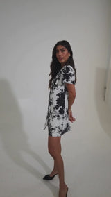 Ellen Dress Black and White Rose Chintz Linen