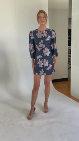 Ellen Dress Blue Plumeria Jacquard