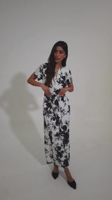 Heidi Gown Black and White Rose Chintz Linen