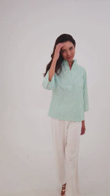 Effie Blouse Turquoise Stripe Cotton