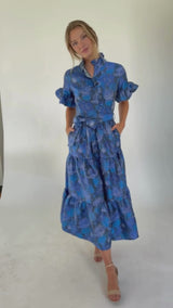 Sadie Maxi Dress Blue Floral Silhouette Jacquard