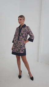 Piper Caftan Dress Navy Palm Jacquard