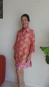 Piper Caftan Hot Coral Paradise Jacquard