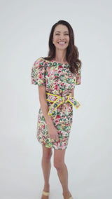 Marty Dress Red Multi Abstract Floral Jacquard