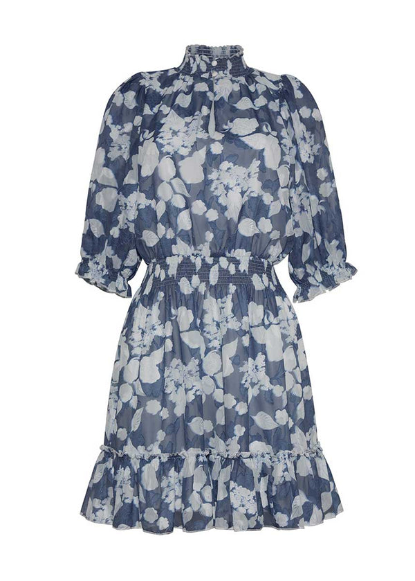 Bennett Smocked Dress Slate Blue Le Jardin