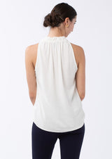 GILLIAN RUFFLE NECK TOP WHITE