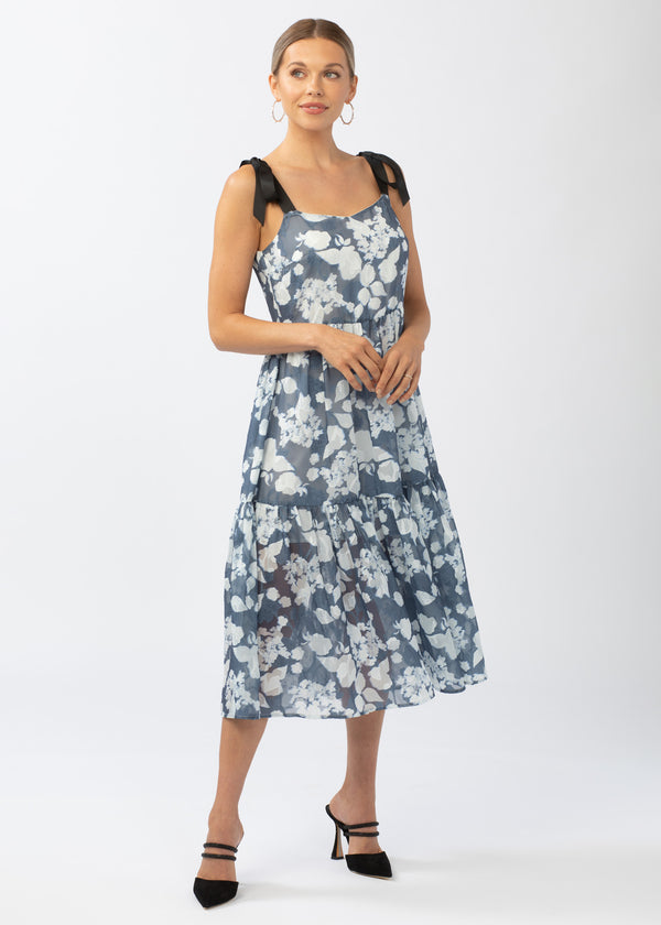 Maya Tiered Dress Slate Blue Le Jardin