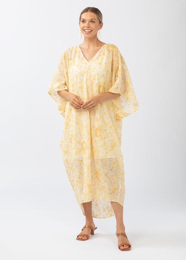 Rosemary Caftan Dress Yellow Lace