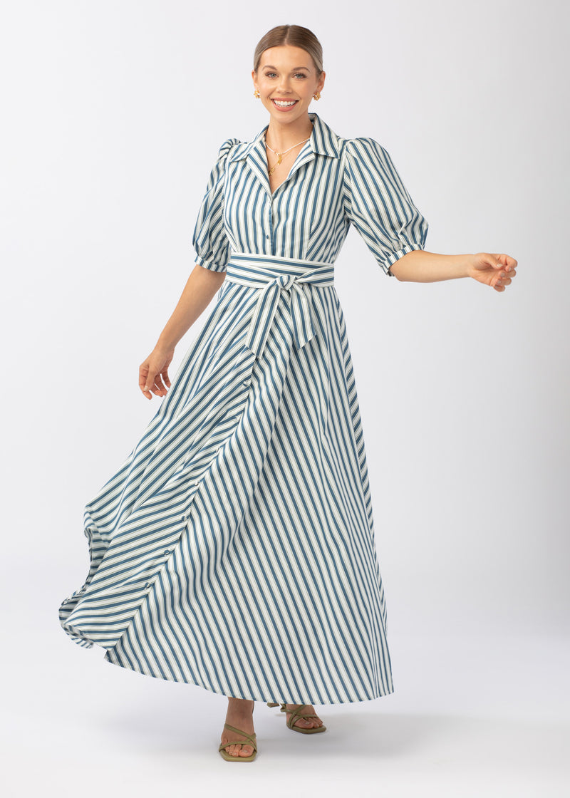 Charlotte Collared Gown Vineyard Stripe